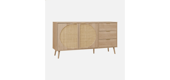 Sweeek: Buffet 2 portes + 1 &eacute;tag&egrave;re + 3 tiroirs - L 150cm, style boh&egrave;me &agrave; 209,99&euro; (au lieu de 299,99&euro;)
