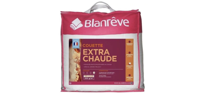 Cdiscount: Couette extra chaude BLANREVE microfibre 220x240cm &agrave; 34,99&euro; (au lieu de 59,90&euro;)
