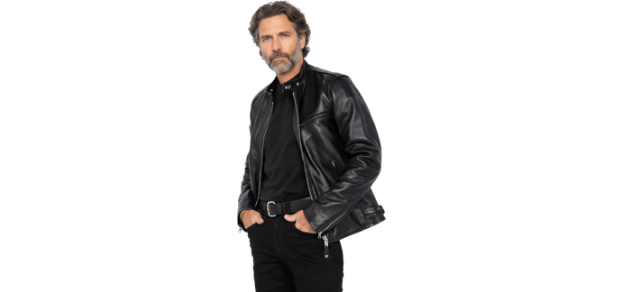 Amazon: Blouson Schott 100% Cuir de vachette - Noir, Taille L &agrave; 134,41&euro; (au lieu de 335,73&euro;)