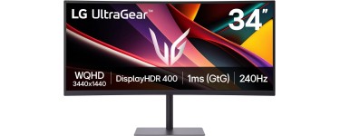 Amazon: Ecran PC 34" LG Ultragear 34G630A-B.AEU - VA, WQHD, 240Hz &agrave; 270&euro; (au lieu de 339,79&euro;)