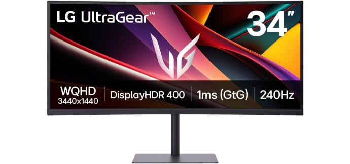 Amazon: Ecran PC 34" LG Ultragear 34G630A-B.AEU - VA, WQHD, 240Hz à 270€ (au lieu de 339,79€)