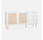 Sweeek: Buffet de rangement blanc cannage 150x39x79cm &agrave; 161,99&euro; (au lieu de 269,99&euro;)