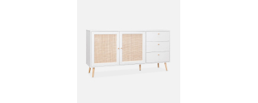 Sweeek: Buffet de rangement blanc cannage 150x39x79cm &agrave; 161,99&euro; (au lieu de 269,99&euro;)