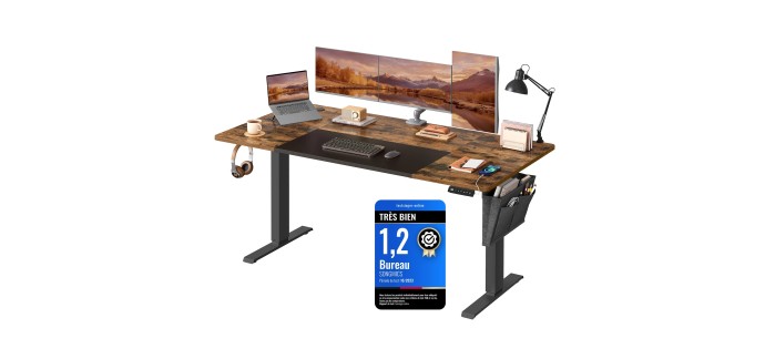 Amazon: Bureau assis-debout Songmics LSD026X01 160x70cm à 104,99€ (au lieu de 130,38€)