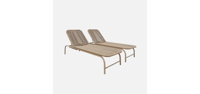 Sweeek: Lot de 2 bains de soleil acier et cordage multi positions beige &agrave; 449,99&euro; (au lieu de 499,99&euro;)