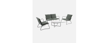 Sweeek: Salon de jardin acier, verre et textil&egrave;ne 4 places kaki &agrave; 359,99&euro; (au lieu de 399,99&euro;)