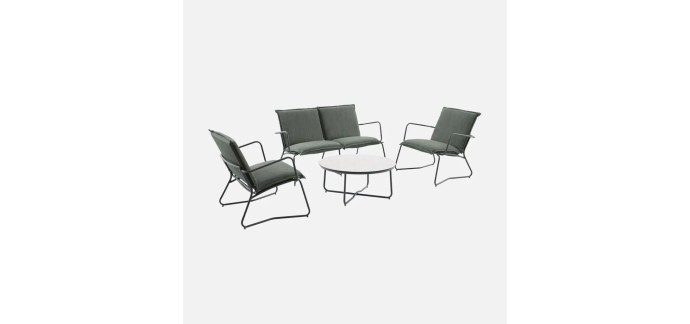 Sweeek: Salon de jardin acier, verre et textil&egrave;ne 4 places kaki &agrave; 359,99&euro; (au lieu de 399,99&euro;)