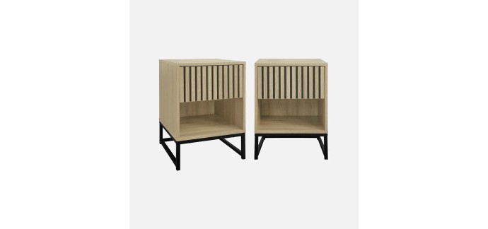 Sweeek: Lot de 2 tables de chevet effet bois rainur&eacute; 1 tiroir &agrave; 103,99&euro; (au lieu de 129,99&euro;)