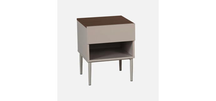 Sweeek: Table de chevet m&eacute;tal et d&eacute;cor bois gris et noyer &agrave; 47,99&euro; (au lieu de 59,99&euro;)