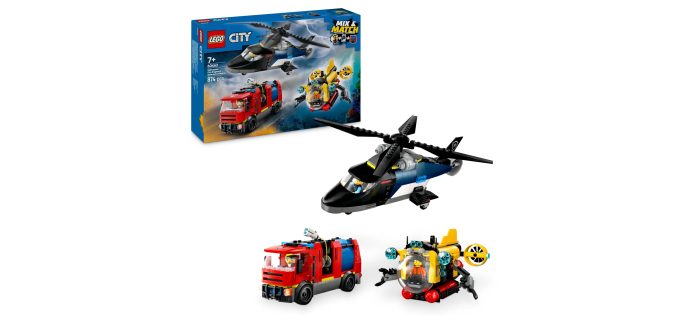 Amazon: LEGO City 3-en-1 H&eacute;licopt&egrave;re, Camion de Pompiers et Sous-Marin (60462) &agrave; 32&euro; (au lieu de 59,99&euro;)