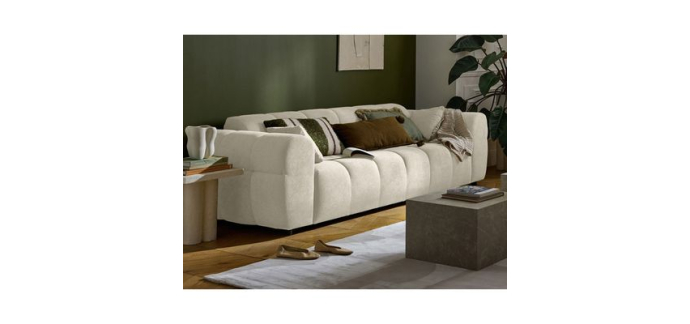 Cdiscount: Canap&eacute; droit 3 places Ray - tissu textur&eacute; beige &agrave; 499&euro; (au lieu de 899,99&euro;)
