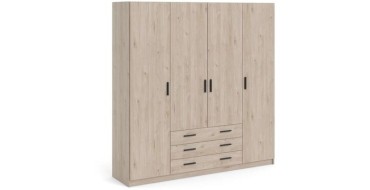 Cdiscount: Armoire VEGA - Chêne Jackson - 4 portes + 3 tiroirs - L195,5 x P49,6 x H200,4 cm à 349,99€