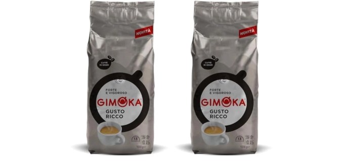 Amazon: Caf&eacute; en grains Gimoka Gusto Ricco Intensit&eacute; 13 - 2 x 1 kg &agrave; 18,73&euro; (au lieu de 24,94&euro;)