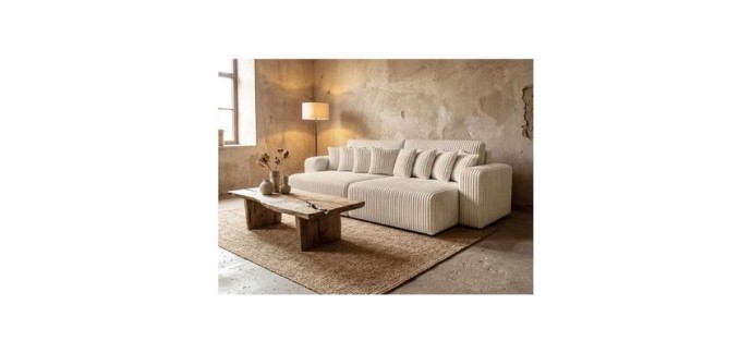 Cdiscount: Canapé droit 4 places JADE - velours côtelé, double méridienne à 649€ (au lieu de 799€)