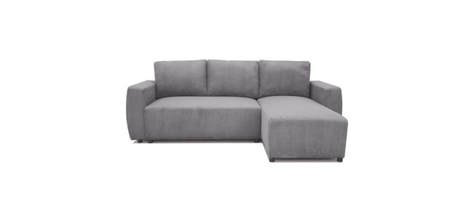 Cdiscount: Canap&eacute; d'angle convertible r&eacute;versible 3-4 places PHARELL - velours c&ocirc;tel&eacute; Anthracite - coffre de ran