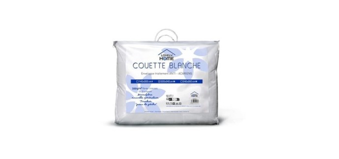 Cdiscount: Couette tempérée 350gr/m² antiacariens LOVELY HOME 220x240cm à 26,99€ (au lieu de 69€)