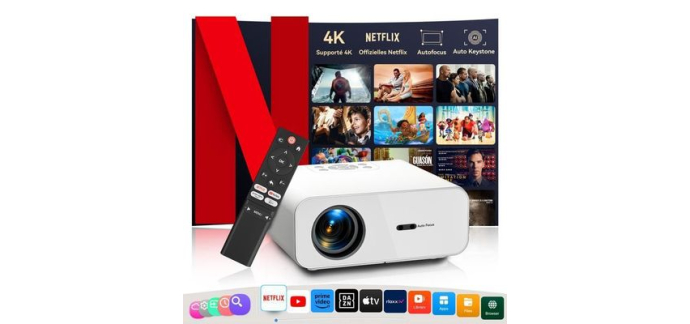 Cdiscount: Vid&eacute;oprojecteur 4K Netflix certifi&eacute;, autofocus, 26000 lumens &agrave; 121,99&euro; (au lieu de 279,99&euro;)
