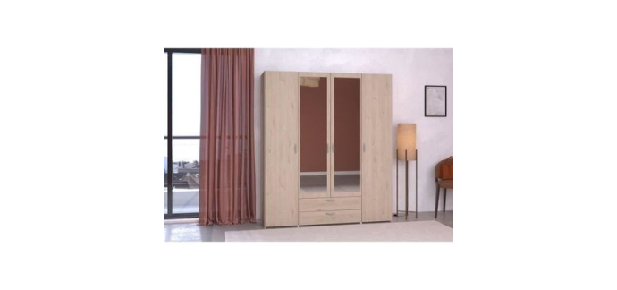 Cdiscount: Armoire VARIA - D&eacute;cor ch&ecirc;ne - 4 portes - 2 tiroirs - Miroirs &agrave; 299,99&euro; (au lieu de 420,27&euro;)