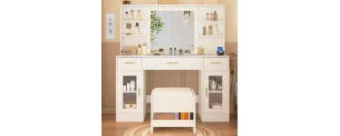 Cdiscount: Coiffeuse avec miroir et tabouret - 10 ampoules, 3 couleurs, 3 tiroirs &agrave; 109,99&euro;