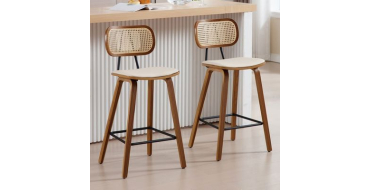 Cdiscount: Wahson Tabouret de Bar Lot de 2 - Bois, dossier rotin, beige &agrave; 119,99&euro; (au lieu de 125,99&euro;)