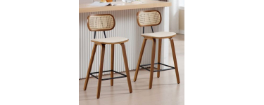 Cdiscount: Wahson Tabouret de Bar Lot de 2 - Bois, dossier rotin, beige &agrave; 119,99&euro; (au lieu de 125,99&euro;)