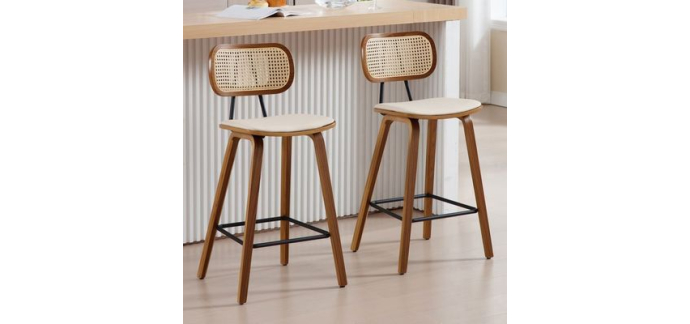 Cdiscount: Wahson Tabouret de Bar Lot de 2 - Bois, dossier rotin, beige à 119,99€ (au lieu de 125,99€)