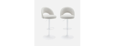 Sweeek: Tabouret de bar ajustable m&eacute;tal et tissu blanc cass&eacute; (lot de 2) &agrave; 111,99&euro; (au lieu de 139,99&euro;)