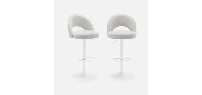 Sweeek: Tabouret de bar ajustable métal et tissu blanc cassé (lot de 2) à 111,99€ (au lieu de 139,99€)