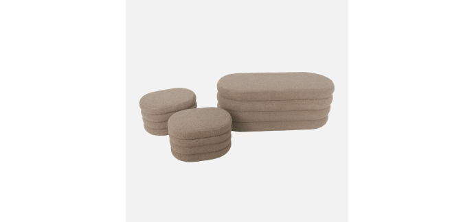 Sweeek: Banc coffre bouclette taupe avec 2 poufs de rangement &agrave; 125,99&euro; (au lieu de 179,99&euro;)