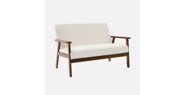 Sweeek: Canap&eacute; 2 places tissu bouclette, h&eacute;v&eacute;a noyer clair &agrave; 119,99&euro; (au lieu de 149,99&euro;)