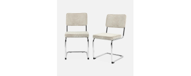 Sweeek: 2 chaises cantilever velours c&ocirc;tel&eacute; Cr&egrave;me &agrave; 119,99&euro; (au lieu de 199,99&euro;)