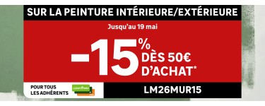 Leroy Merlin: 15% de r&eacute;duction d&egrave;s 50&euro; d'achat sur la peinture