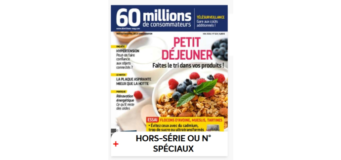 France Abonnements: Abonnement 1 an 60 Millions de Consommateurs - 11 num&eacute;ros + HS &agrave; 29&euro; (au lieu de 67,70&euro;)