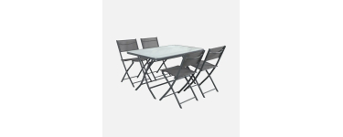 Sweeek: Table de jardin pliante acier + 4 assises anthracite &agrave; 161,99&euro; (au lieu de 179,99&euro;)
