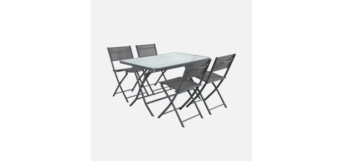 Sweeek: Table de jardin pliante acier + 4 assises anthracite à 161,99€ (au lieu de 179,99€)