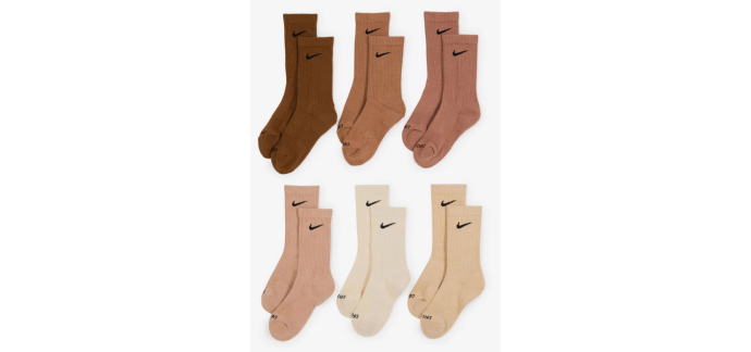 Courir: Lot de 6 paires de chaussettes Nike Crew rembourr&eacute;es &agrave; 15&euro; (au lieu de 29&euro;)