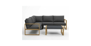 Cdiscount: Salon de jardin d'angle PUERTOCOR - Aluminium effet bois, 5 pers + table basse &agrave; 579,99&euro;