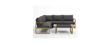 Cdiscount: Salon de jardin d'angle PUERTOCOR - Aluminium effet bois, 5 pers + table basse &agrave; 579,99&euro;