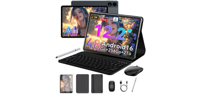 Cdiscount: KINGRID TABWEE T60 Tablette 12,2" 90Hz IPS 2,5K, 48 Go RAM / 256 Go + 2 To, 5G à 159,99€