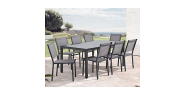 Cdiscount: Ensemble repas jardin table 180cm + 8 chaises aluminium verre trempé à 299,99€ (au lieu de 449,99€)