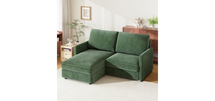 Cdiscount: Canapé d'angle réversible 3 places velours côtelé vert 180x137x84cm à 229,89€ (au lieu de 249,89€)