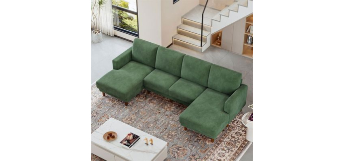Cdiscount: Canapé en velours côtelé Nalookamic 4/5 places U - 269x140x86cm à 379,99€ (au lieu de 419,91€)