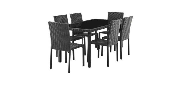 Cdiscount: Ensemble repas jardin AKELA - Table verre 160x80cm + 6 chaises résine tressée à 239,99€