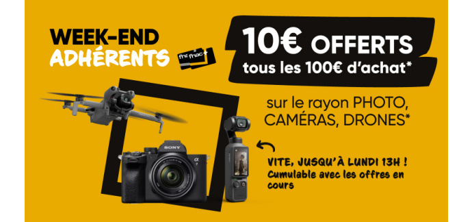 Fnac: [Adh&eacute;rents] 10&euro; offerts tous les 100&euro; d'achat sur le rayon prise de vue