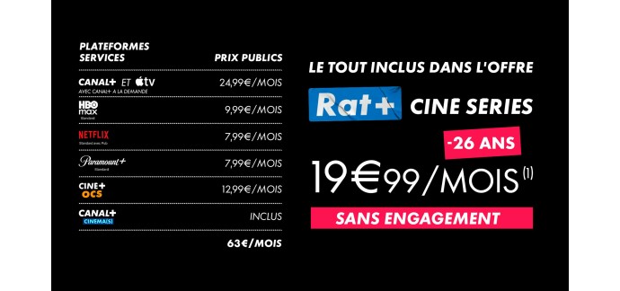 Canal +: [- 26 ans] Abonnement CANAL+, Apple TV+, Disney+, Netflix, OCS, Paramount+ et MAX à 19,99€/mois