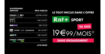 Canal +: [-26 ans] Abonnement Canal+ RAT+ SPORT sans engagement &agrave; 19.99&euro;/mois (au lieu de 45.99&euro;) 