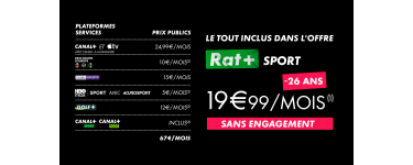 Canal +: [-26 ans] Abonnement Canal+ RAT+ SPORT sans engagement &agrave; 19.99&euro;/mois (au lieu de 45.99&euro;) 