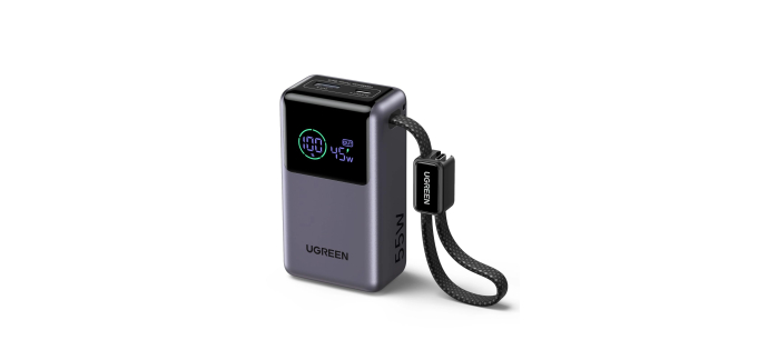 Amazon: Batterie externe Ugreen Nexode Pro 55W - 10000mAh, c&acirc;ble USB-C int&eacute;gr&eacute; 45W &agrave; 39,99&euro;