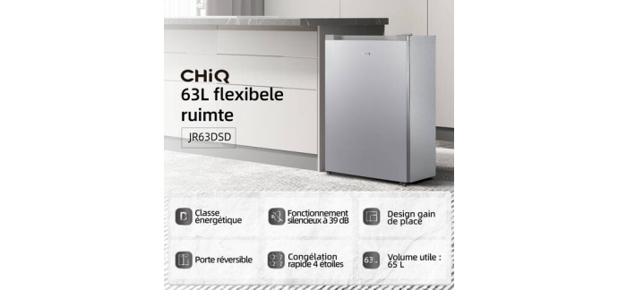 JoyBuy: Congélateur vertical CHiQ JR63DSD 63L, 4 étoiles, 38dB à 217€ (au lieu de 289€)