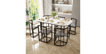 Cdiscount: Ensemble table &agrave; manger blanche 140x80cm + 6 chaises grises &agrave; 237,99&euro; (au lieu de 249,99&euro;)